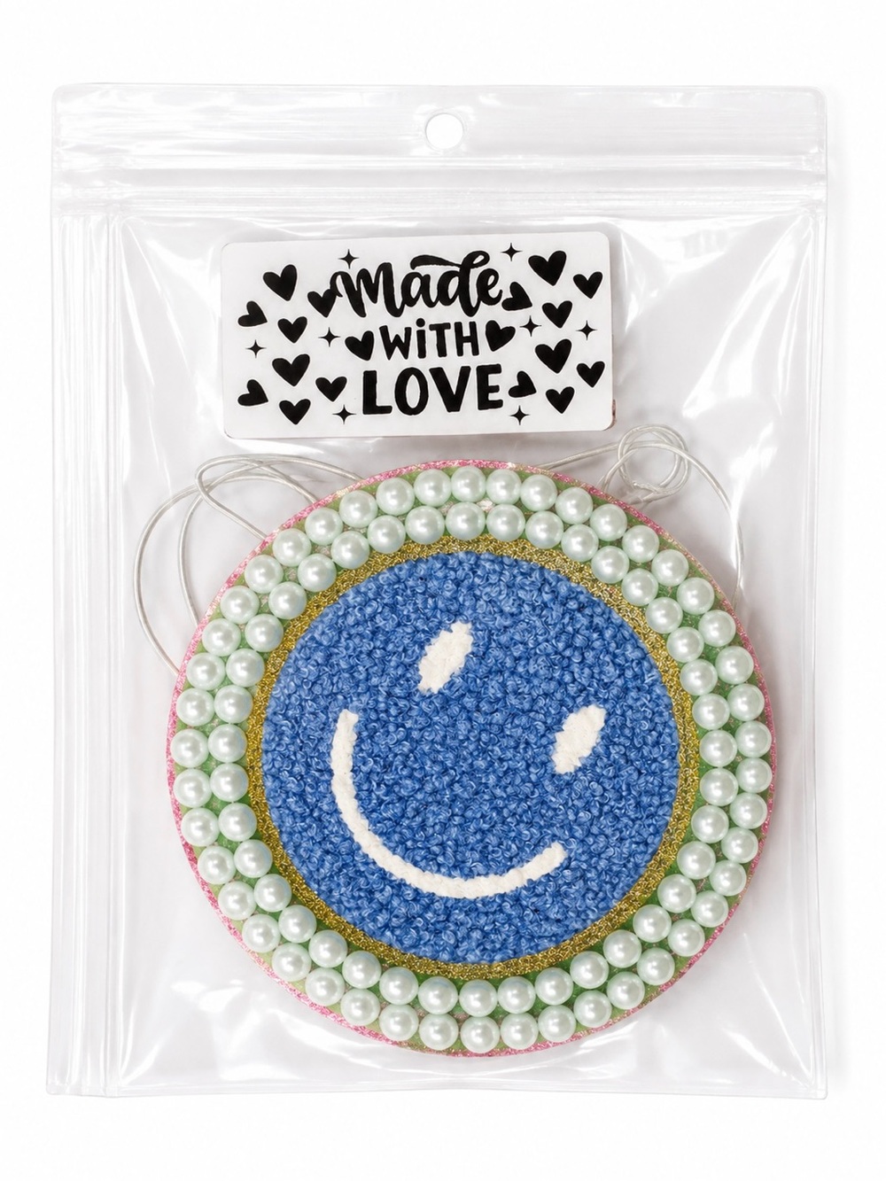 Handmade Smiley Car Freshie – Clean Linen Scent – Pearl Det
